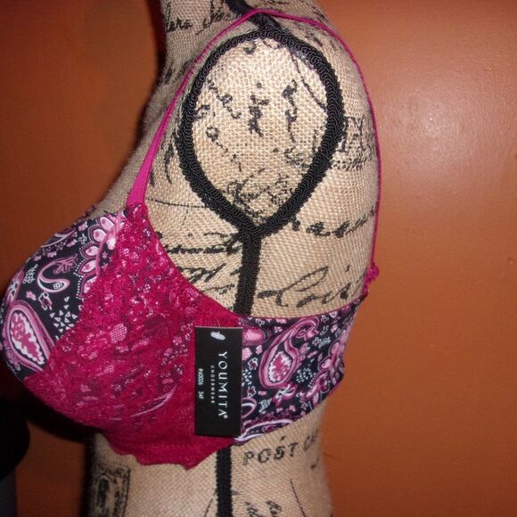 Youmita 42DDD Paisley Print Floral Lace Overlay Bra NWT - Picture 6 of 12